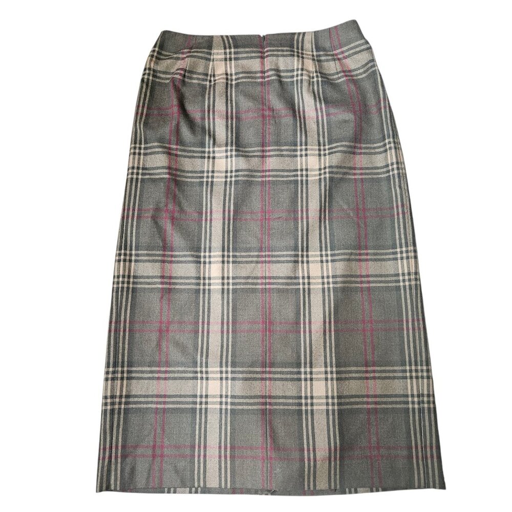 VTG Talbots Midi Skirt 100% Wool Women's SZ 14 Plaid Gray Preppy Academia Work - Picture 3 of 12